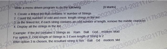 c programurgent 3 Write a menu driven program to do the following: