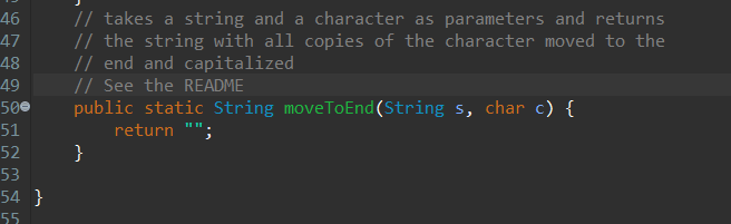 Java code please. Recursion!!! Write a recursive method named `moveToEnd` that accepts