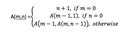 This is Ackermans function A(m,n), a) What is the value of