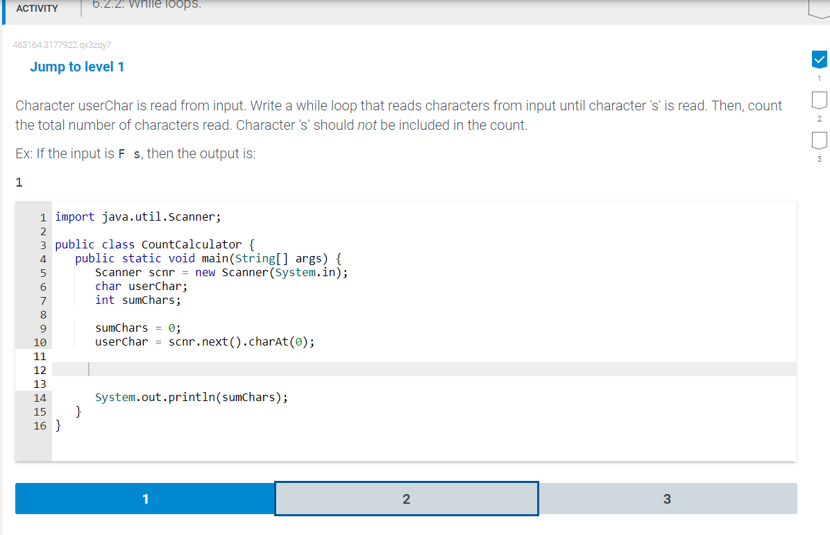  Jump to level 1 Character userchar is read from input. Write