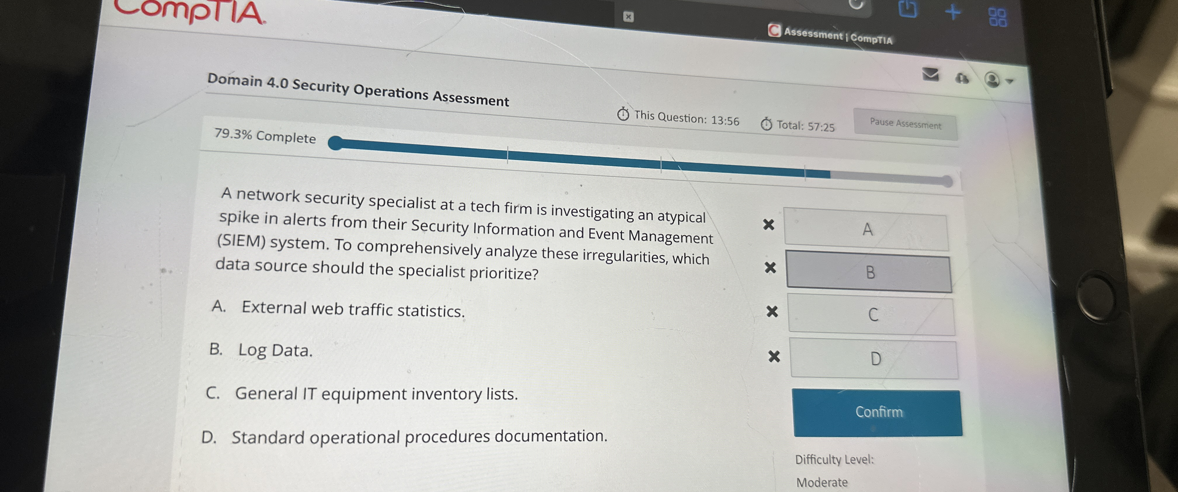  Domain 4.0 Security Operations Assessment This Question: 13:56 Total: 57:25 79.3%