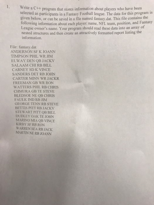  Write a C++ program that stores information about players who have