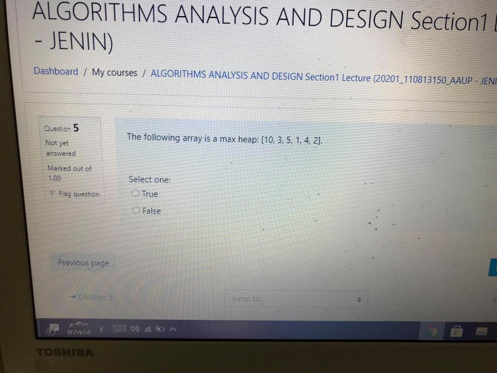  ALGORITHMS ANALYSIS AND DESIGN Section1 - JENIN) Dashboard / My courses