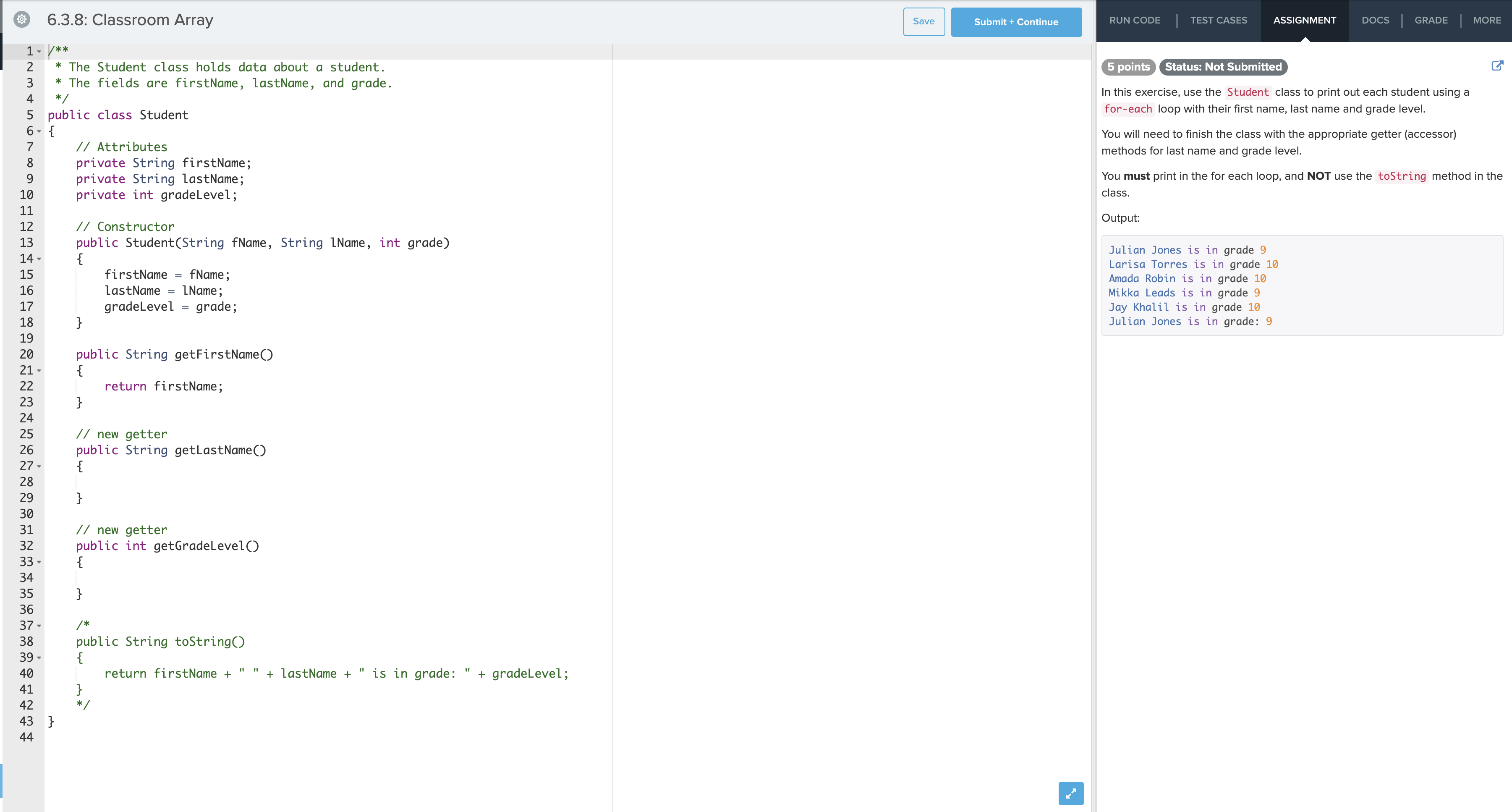 assignments are incomplete java codes that should match the assignment instructions given