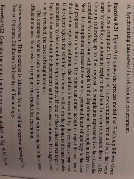  Ex 9.21 10. Synchronizing data servers in a distributed environment. Exercise