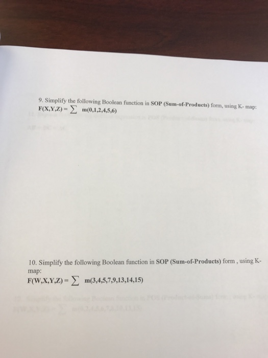  Simplify the following Boolean function in SOP (Sum-of-Products) form, using K-