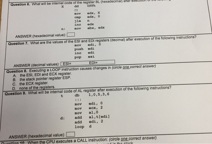  Question 6. What will be internal code of the register BL