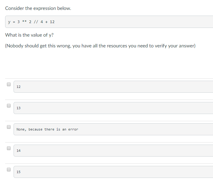 Can you help me solve the Python problem? (Multiple choose) Consider the