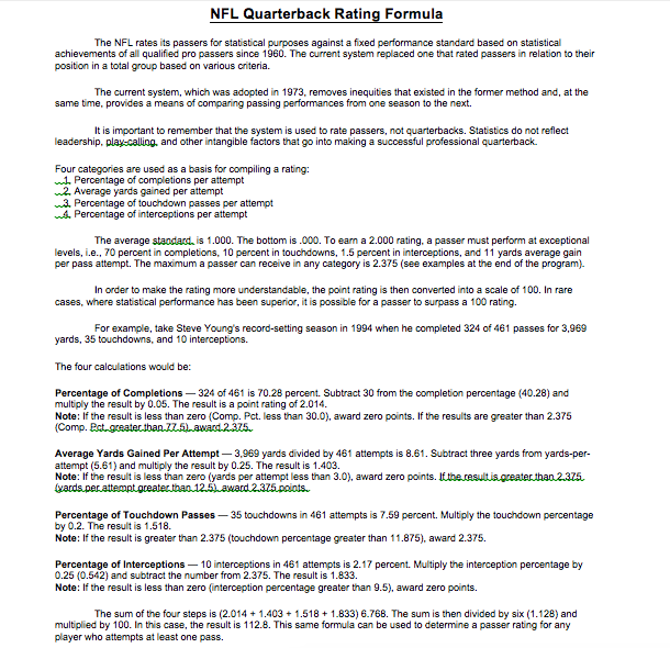 It must be use Java program NFL Quarterback Rating Formula The NFL