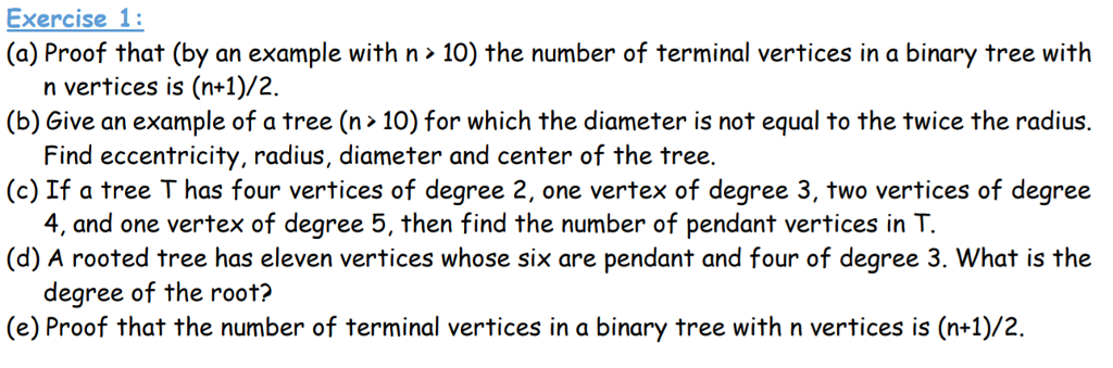 graph 3.1 Exercise 1: (a) Proof that (by an example with n