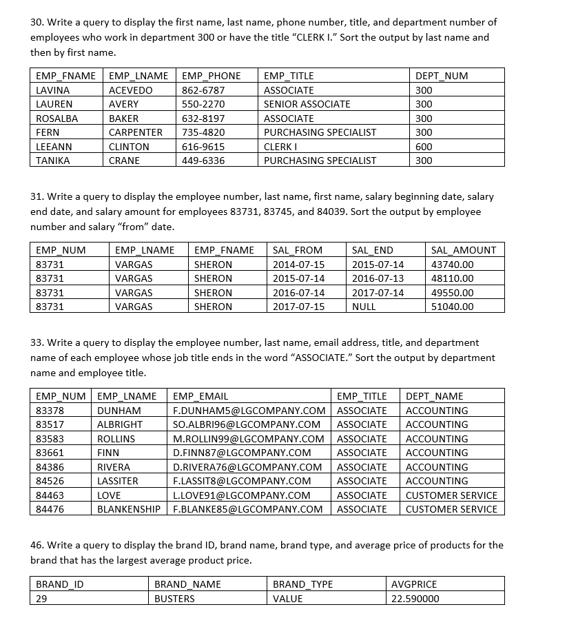  SQL CODE: 30. Write a query to display the first name,