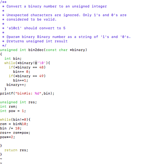 Write a program in C that converts a binary string to decimal.