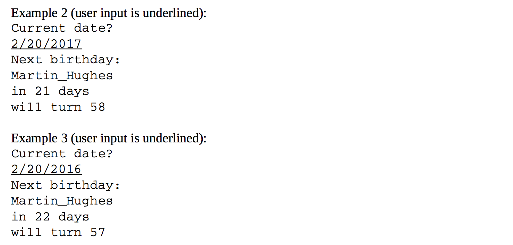 list of birthdays from a file called "birthdays.txt" (please make sure this