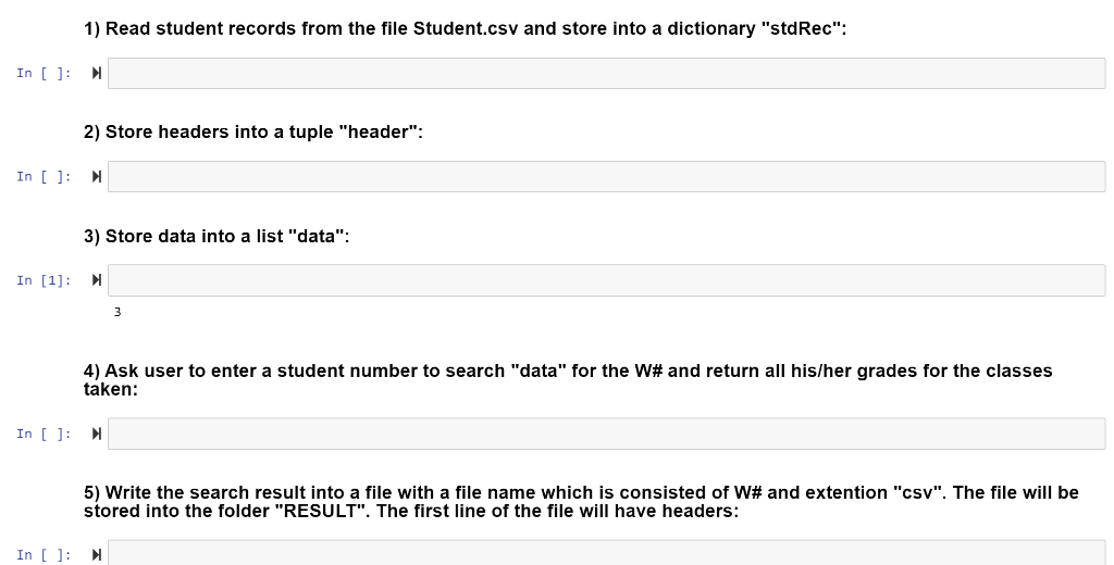 Using python in Jupyter Notebook, 1) Read student records from the file