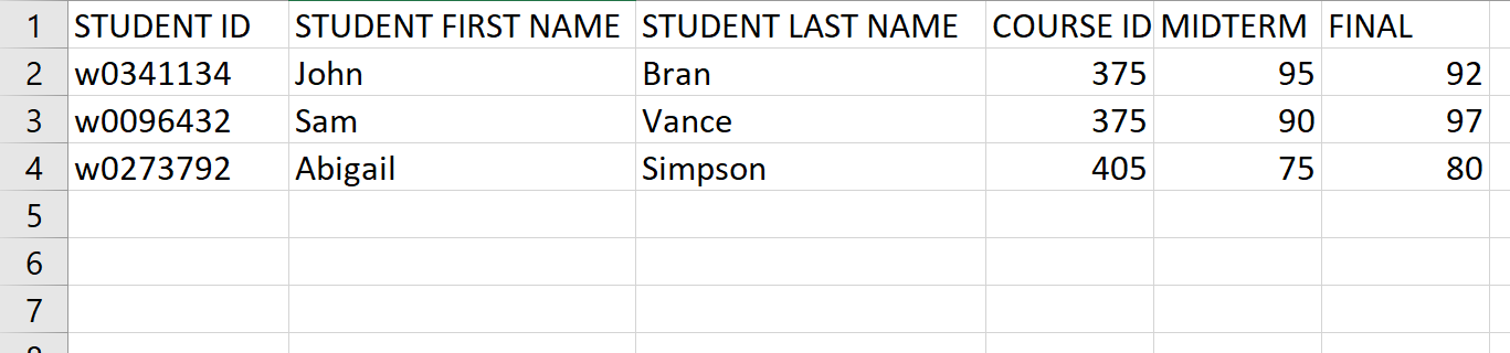 Student.csv and store into a dictionary "stdRec": In [ ]: N 2)