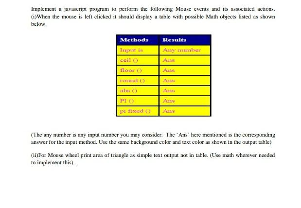 p;ease upload with output and code Implement a javascript program to perform
