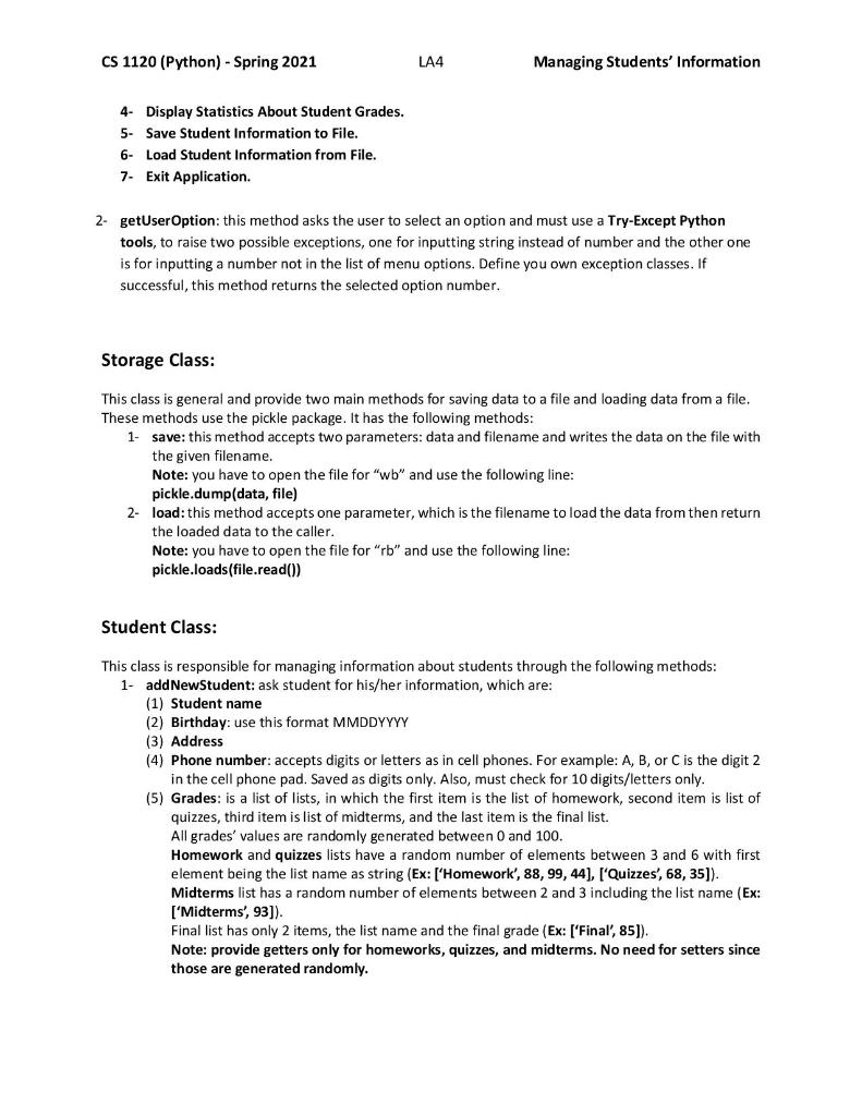Assignment 4 Managing Students' Information Due Date (a two-week LA) Sections(540,543,544,545) 3/26/21