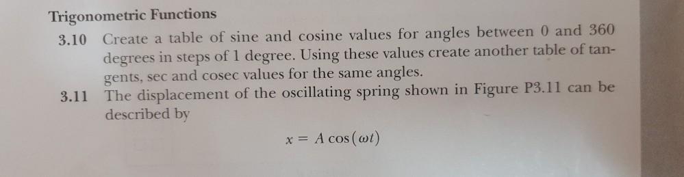 solve these questions by using octave. Trigonometric Functions 3.10 Create a