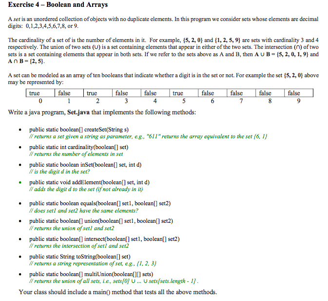  Exercise 4 - Boolean and Arrays A set is an unordered
