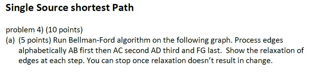  Single Source shortest Path problem 4) (10 points) (a) (5 points)