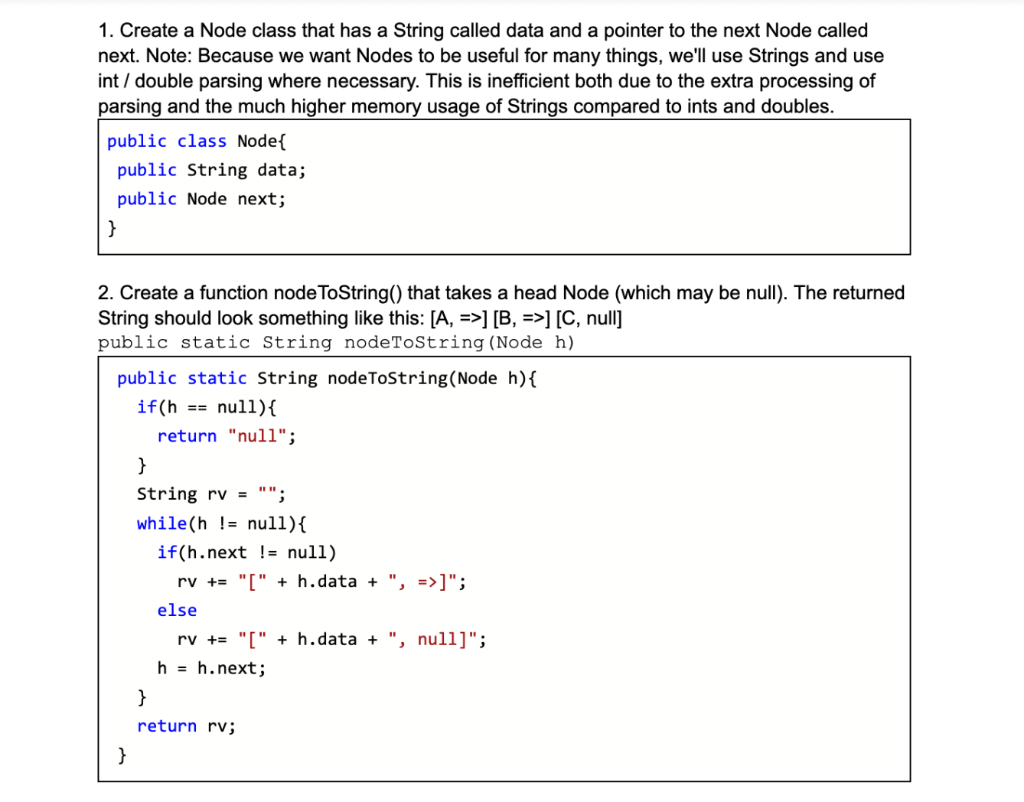 I need help on #7. 1. Create a Node class that has