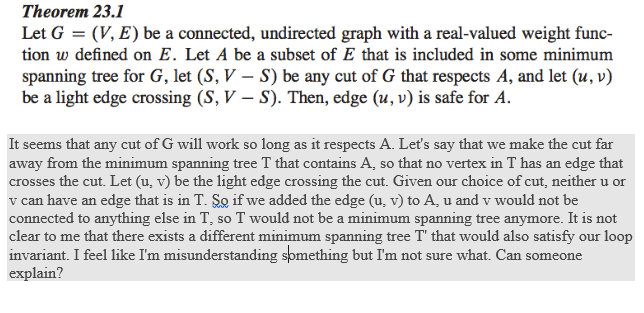  Theorem 23.1 Let G = (V, E) be a connected, undirected