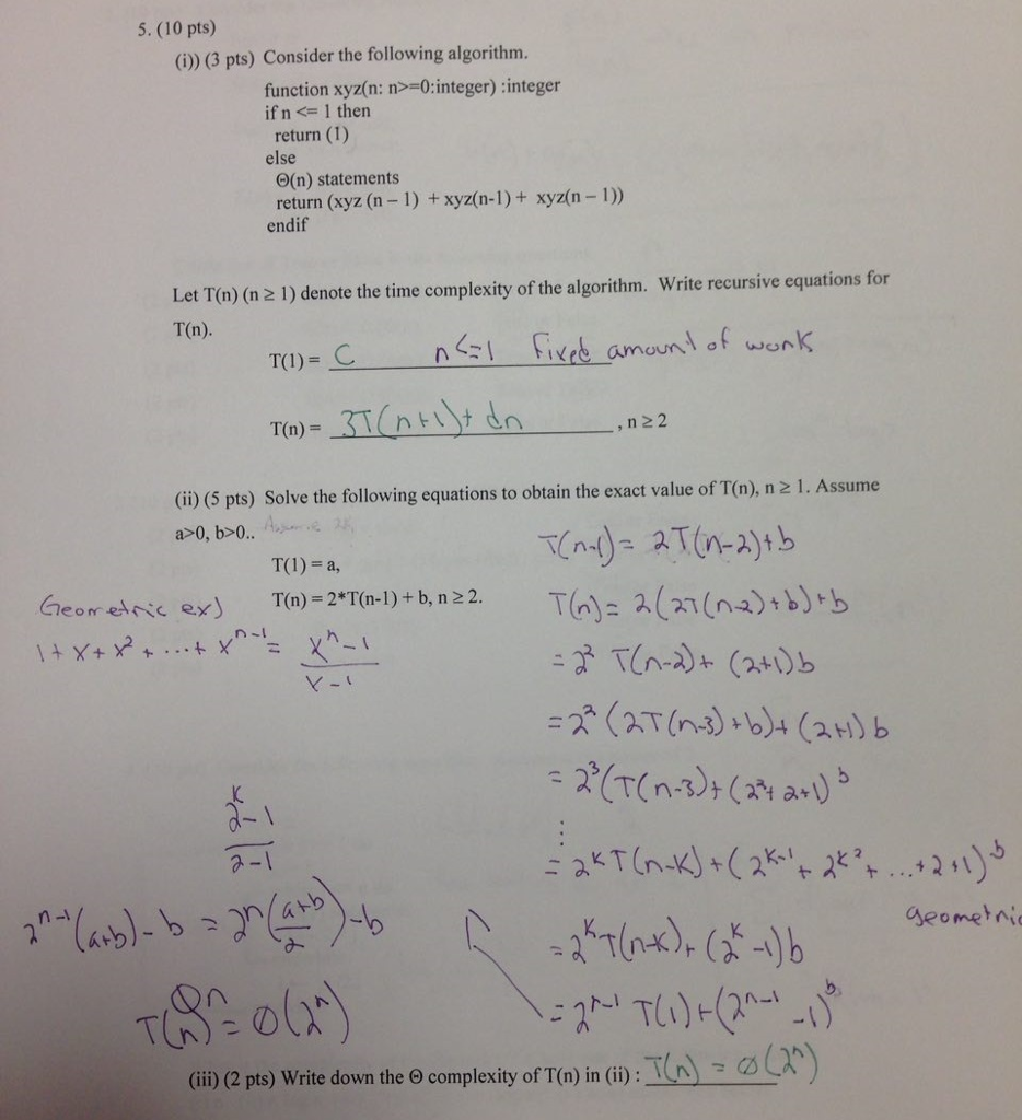 Algorithm Analysis Problems #5) Please explain the solution thoroughly it's more important
