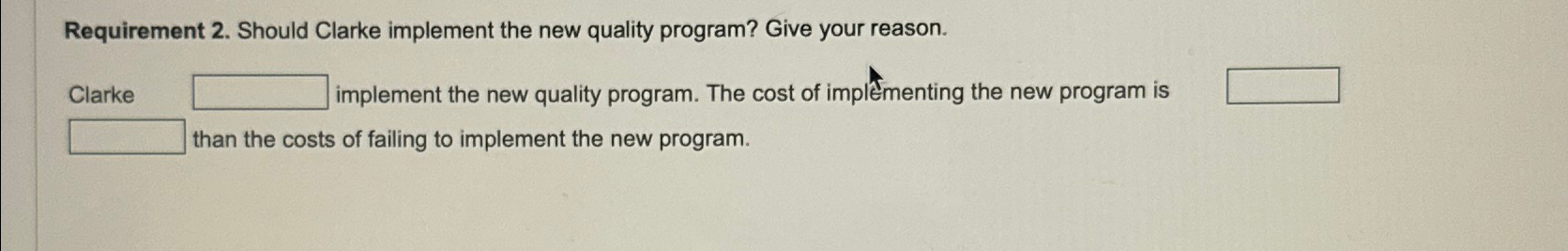  Requirement 2. Should Clarke implement the new quality program? Give your