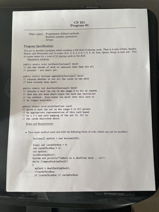  write the code please. CS 251 Program 01 Main topics Programmer