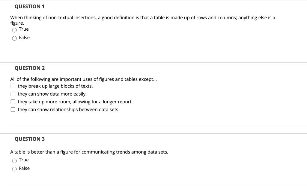  QUESTION 1 When thinking of non-textual insertions, a good definition is