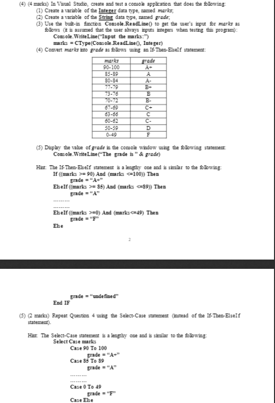  I need a vb net program for this (4) (4 marks)