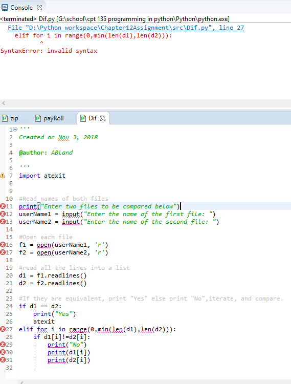 In Python: Create a program called Dif. This program should prompt the