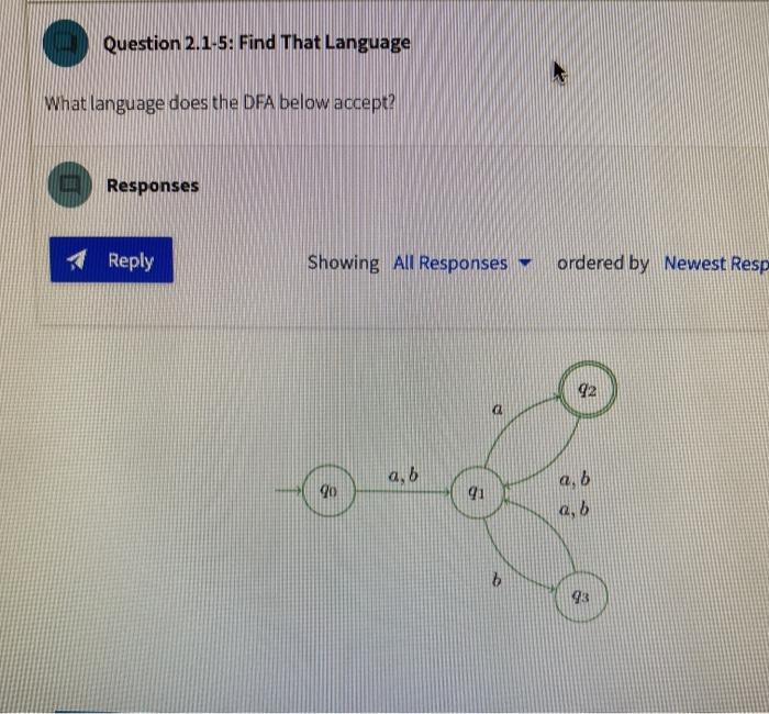  Question 2.1-5: Find That Language What language does the DFA below