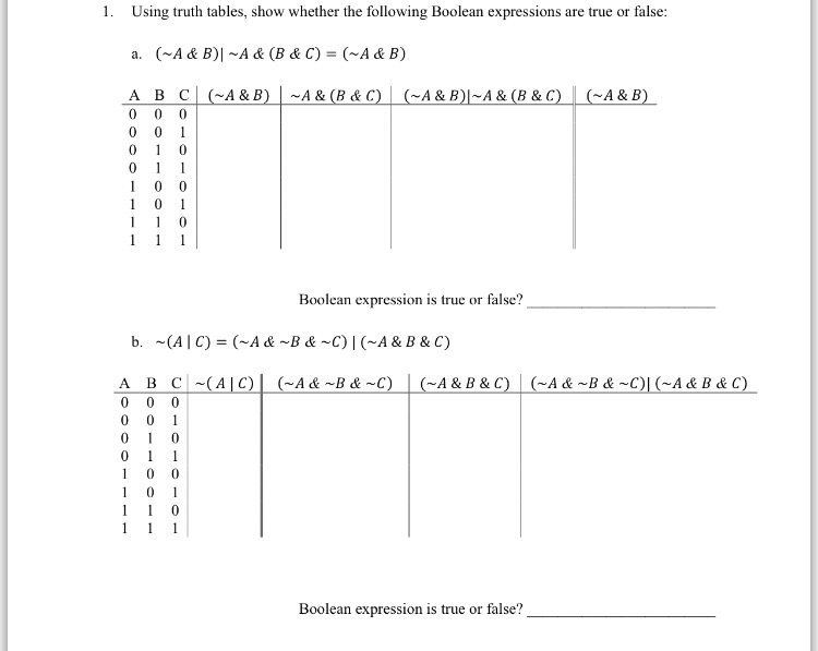 1. Using truth tables, show whether the following Boolean expressions are