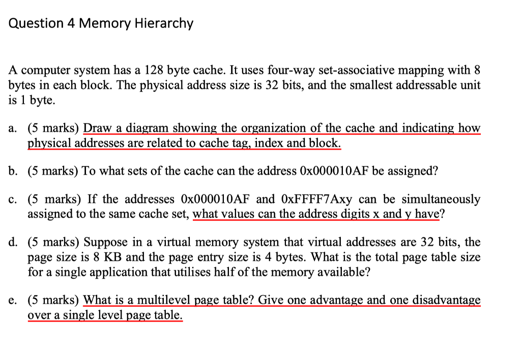This is a memory hierarchy problem from my computer architecture class. Question