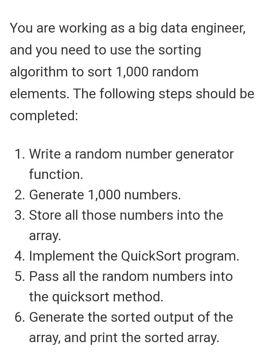 c++ or Java please ! You are working as a big data