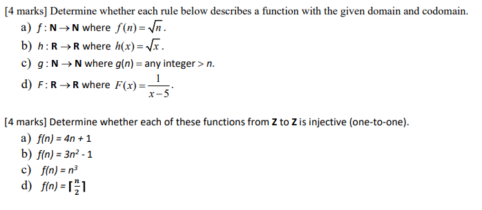  4 marks] Determine whether each rule below describes a function with