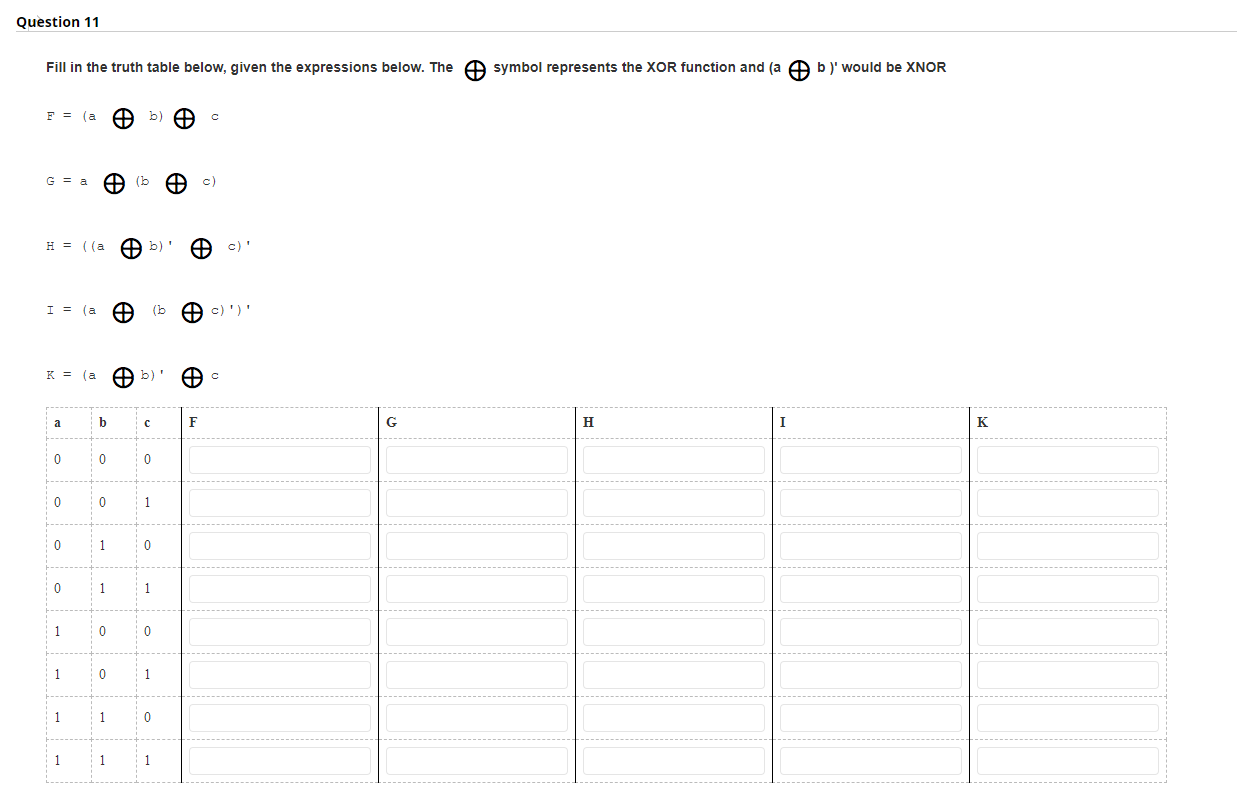 Need some help - Question 11 Fill in the truth table below,