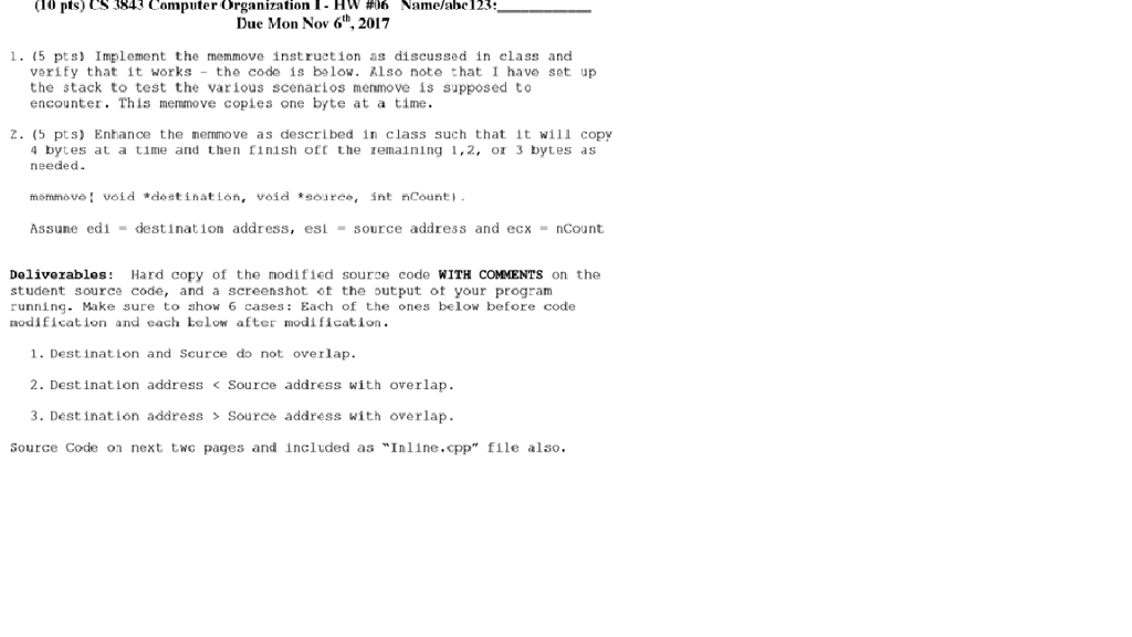 NEED HELP WITH 1 & 2 ASSEMBLY CODE // Inline.cpp // //