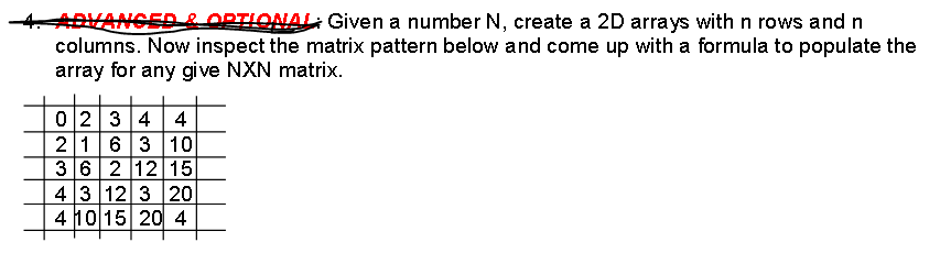 Create a Java program Given a number N, create a 2D