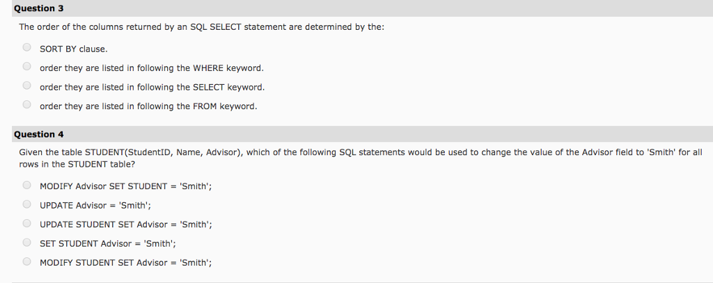 Salary, HireDate), which of the following is not a valid SQL command?