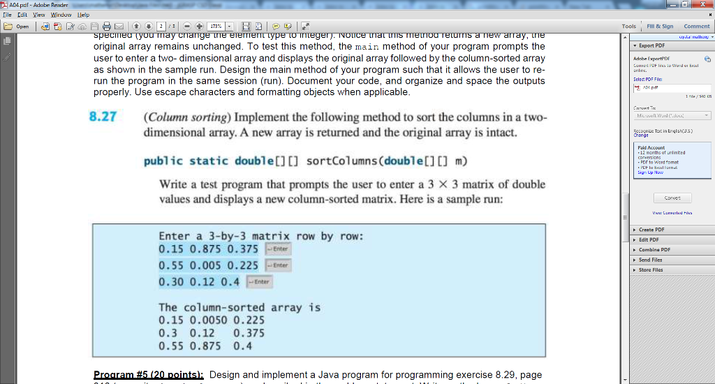 Design and implement a Java program for programming exercise 8.27, page 315