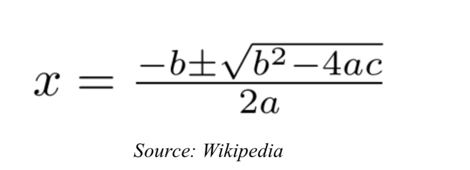 Write a method that solves for x in the quadratic equation. The