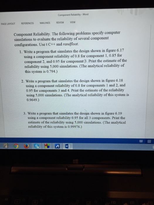  Component Reliability- Wond PAGE LAYOUT REFERENCES MAILINGS REVIEW VIEW Component Reliability.