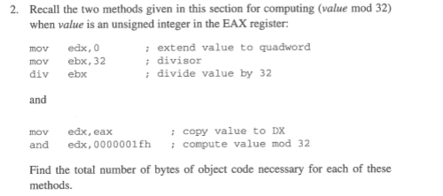 Assembly Language Programming problem 2 Recall the two methods given in this