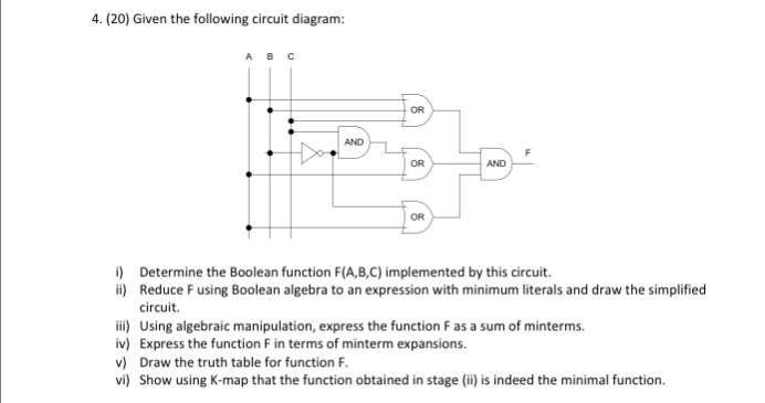  Given the following circuit diagram: i) Determine the Boolean function F(A,