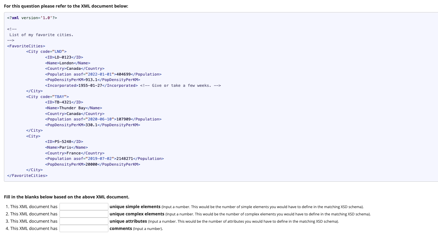  For this question please refer to the XML document below: Fill
