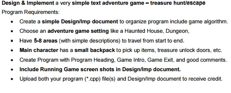 Design & Implement a very simple text adventure game - treasure