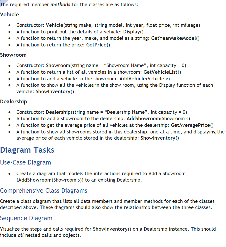 general car dealership, which consists of multiple entities. There are three classes