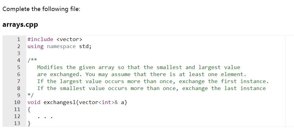 C++ Questions~~ Complete the following file: arrays.cpp 1 #include 2 using namespace